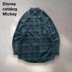 00s Disney vintageミッキーブラックウォッチチェックシャツ 古着
