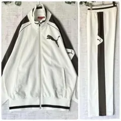 PUMAプーマ トラックジャケット ジャージ セットアップ 上下 茶 オフ白 L