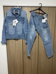 ストレッチデニム カーゴパンツ&ジャケット セット L 作業着 作業服