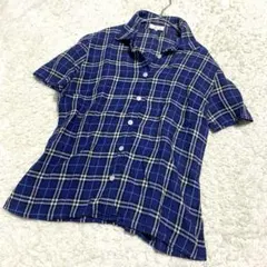 春夏 バーバリーズ 半袖 ノバチェック シャツ リネン 麻 青 40のサムネイル