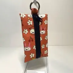 カラビナ付きミニポーチ オレンジ アニマル柄