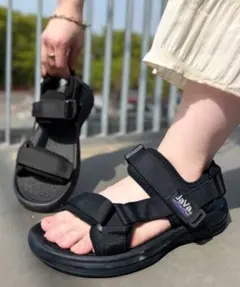《JaVaジャバコラボ》 フラットベルクロスポーツサンダル ストラップあり