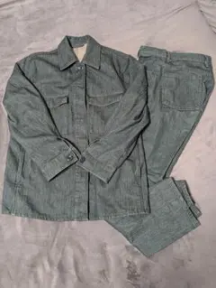 美品✨️UNIQLO U デニムジャケット・パンツ　M セットアップ　グリーン