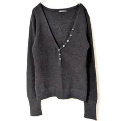 CORNFLAKE 黒ラメ入り Vネック セーター リブニット