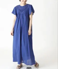 新品 B.C STOCK カットワーク刺繍 ワンピース コットン100% 青のサムネイル