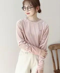 AMERICAN HOLIC ベロアクルーネックカットプルオーバー