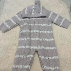 ジェラピケベビー ボーダー ロンパース もこもこ フード付 70