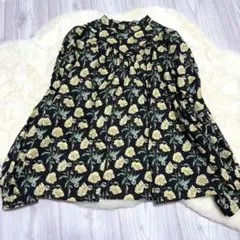 ニーム　リバティプリント　長袖シャツ 黒　花柄