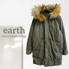 m1【アース】リバーシブル中綿コート/美品 フード ロング丈 楽ちん 定番 厚手