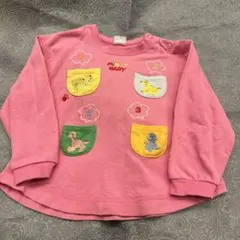 90☆ MINI-K BABY ☆ピンク トレーナー 恐竜刺繍　平成レトロのサムネイル