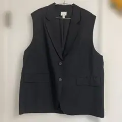 【H&M】リネンブレンド ジレ（ブラック・XL）
