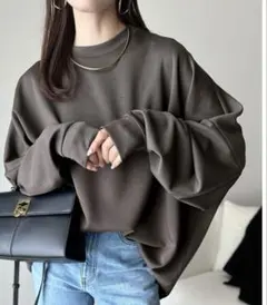 《JaVaジャバ コラボ》ドルマンダンボール素材ビッグトレーナーチャコール（L）