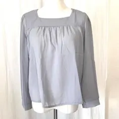 未使用品 レディース グレー スクエアネック ブラウス 透け Lサイズ