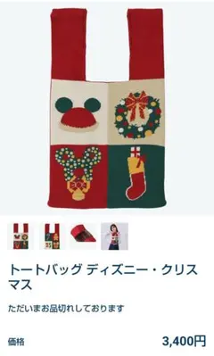 【オンライン購入】トートバッグ　ディズニー クリスマス【未使用】