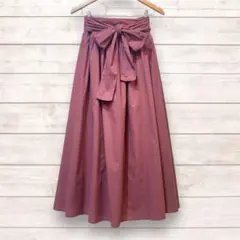新品未使用リボン付きボルドーロングスカート裏地有り