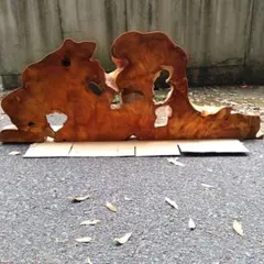 こぶ板一枚板 天板の模様が特徴的 花台 置き台 アンティーク風 自然木