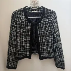 used☆ノーカラージャケット 黒と白のツイード　M