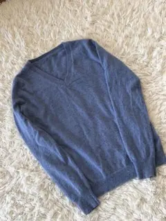 ユニクロ　UNIQLO ブルー Vネック セーター 長袖　カシミヤ100%
