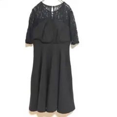 【レースレディース】パーティドレス 2次会 フレアスカートワンピ ブラック L