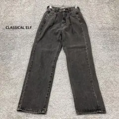 【CLASSICAL ELF】ハイウエストデニム タックワイドパンツ ブラック