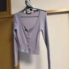 Brandy Melville 薄紫リブ編み長袖カーディガン
