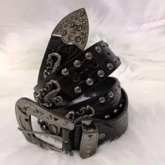 Y2K パンク ベルト スタッズ スカル クロス クロコダイル ブラック