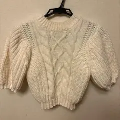 アイボリー ケーブルニット/ 半袖/ 半袖ニット