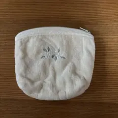 花柄刺繍 パイル地 ポーチ ホワイトのサムネイル