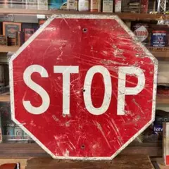 STOP SLOW サイン　アメリカ　道路標識　両面　激レア　アンティーク　看板 STOP SLOW サイン アメリカ 道路標識 両面 激レア アンティーク