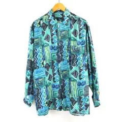 美品 VINTAGE シルク 100％ 総柄 オーバーサイズ シャツ 古着