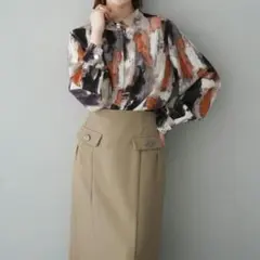 美品✨リュミエ　Lumier ペイント柄ボリュームスリーブシャツ　スカートセット