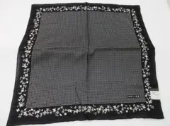 O-49-93/CELINE セリーヌ 大判ハンカチーフ マカダム刺繍 黒ドット