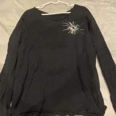 黒の長袖カットソー刺繍デザイン　黒　ロンT メンズ　Mサイズ　美品