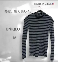 細いボーダー、冬の余韻。アメリカ古着 レディース M タートルニット