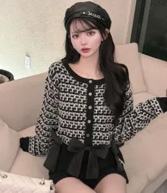 【新品】♥グレイル♥♡リボン×ツイードニットカーディガン【ブラック】♡
