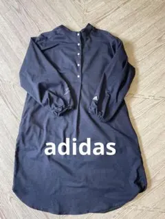 【美品】adidas ネイビー ハイネック シャツワンピース M