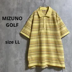 【LL】MIZUNO GOLF イエロー系 マルチボーダー ポロシャツ 刺繍のサムネイル