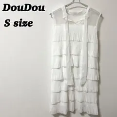 DouDou ドゥドゥ ワンピース ノースリーブ ひざ丈 フリル リボン 【S】のサムネイル