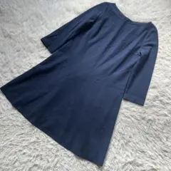 アンタイトル　膝丈ワンピース　ウール　七分袖　ネイビー　大きいサイズ　42