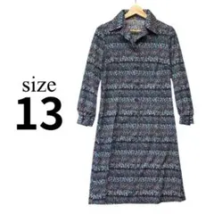 レトロ古着✨花柄シャツワンピース【13】プルオーバー 襟付き 青緑