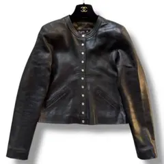 希少 アニエスベースペシャル プレッション ラムレザー ノーカラージャケット 黒