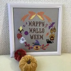 2510-1 刺繍フレーム 秋の実り どんぐり かぼちゃ きのこ ハロウィン