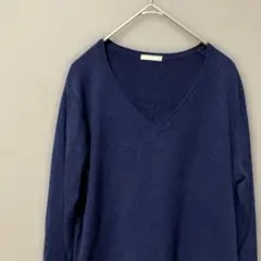 GU ハイゲージＶネックニット(L)シンプルネイビー無地　アクリル100%