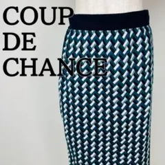 COUP DE CHANCE 幾何学模様　タイト　スカート　派手　個性的　紺　M