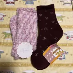 レディース ソックス 3足　ナイガイ　ピンク　モコモコ/小豆色　雪柄　パイル