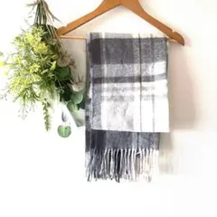 T0392 マフラー　チェック　美品　パープル　お買い得　冬物　セール　フリンジ