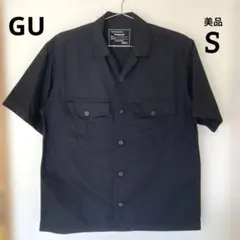 【GU】 黒/ブラック 綿 半袖 ミリタリーシャツ