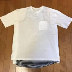 (試着のみ)BIGポケT白&ロング丈白黒ボーダータンクトップ 重ね着セット XL