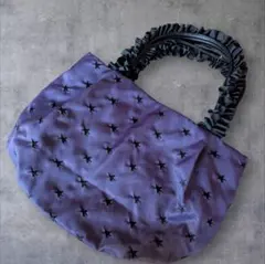 パープル 星柄刺繍 トートバッグ