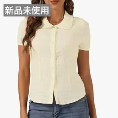 新品⭐️ 丸襟 ブラウス プリーツ シャツ ボタン 半袖 カジュアル レディース
